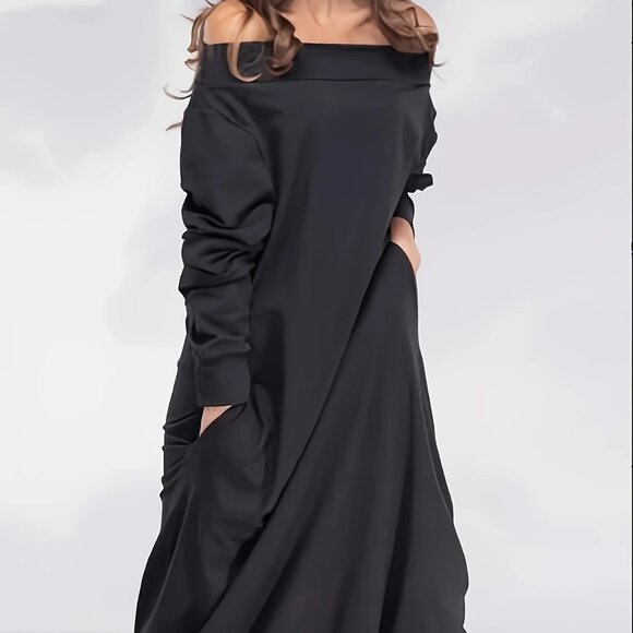 Off-Shoulder Long Sleeve Sweater Jumpsuit - Picture 1 of 4